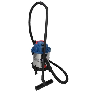 Industrijski usisivač DEDRA DED6597 s funkcijama suhog i mokrog usisavanja, puhanja, i mehaničkog čišćenja filtra. Opremljen s visokotemperaturnim crijevima i HEPA filterom, idealan za građevinske uvjete.