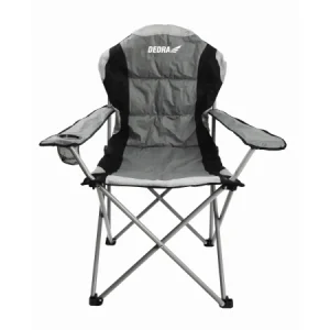 Camping stolica DEDRA N1026 s punjenjem, čelični okvir, Oxford 600D tkanina, džep za piće, siva/crna.