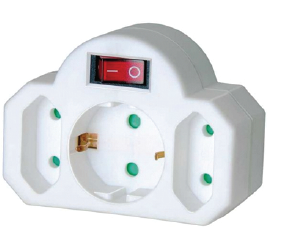 Brennenstuhl adapter s prekidačem sa šuko utičnicom + 2 euro utičnice, bijeli